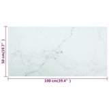 White table top 100x50 cm 6 mm tempered glass marble design