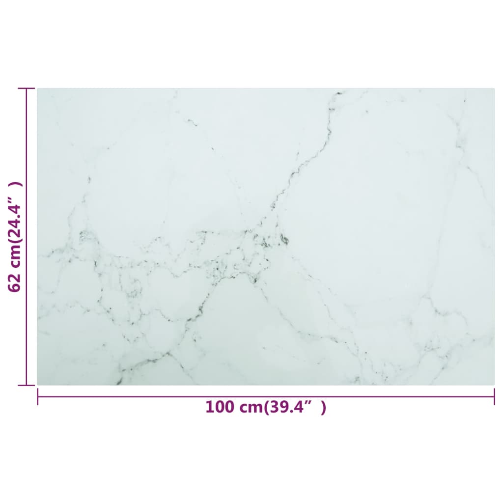 White table top 100x62 cm 8 mm tempered glass marble design