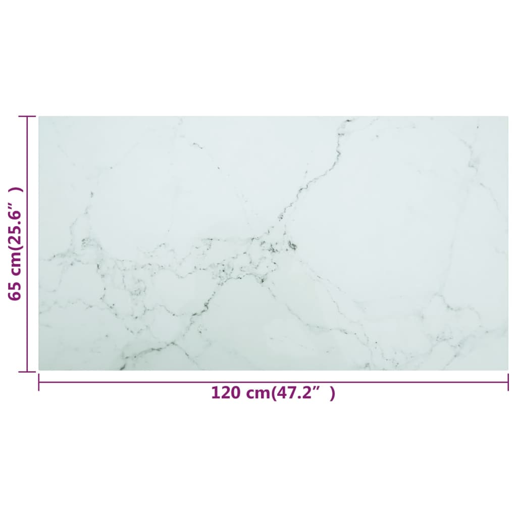 White table top 120x65 cm 8 mm tempered glass marble design