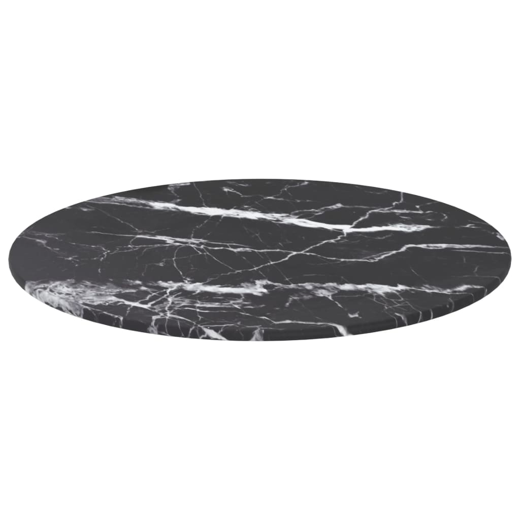 Black table top Ø40x0.8cm tempered glass with marble design