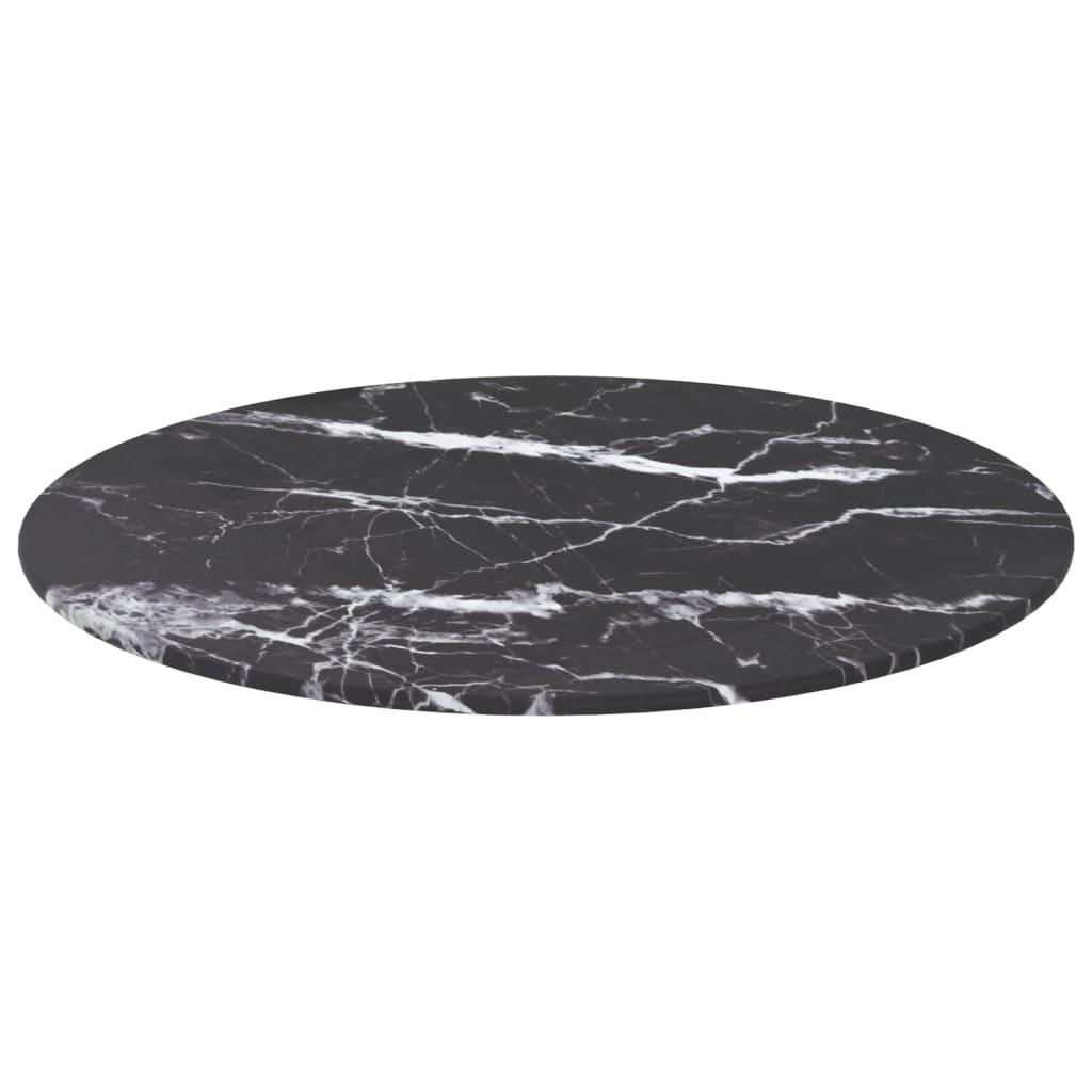 Black table top Ø50x0.8cm tempered glass with marble design