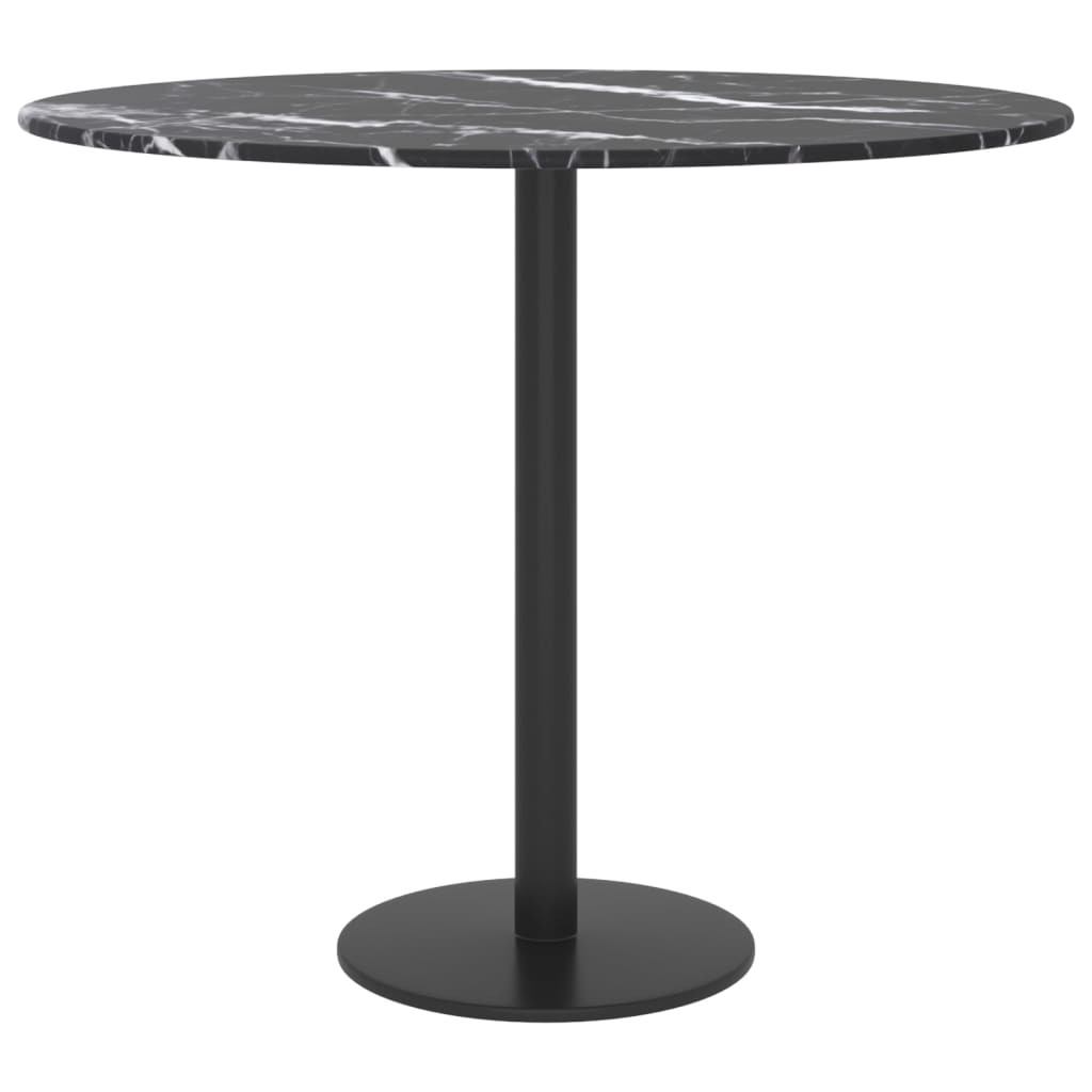 Black table top Ø50x0.8cm tempered glass with marble design