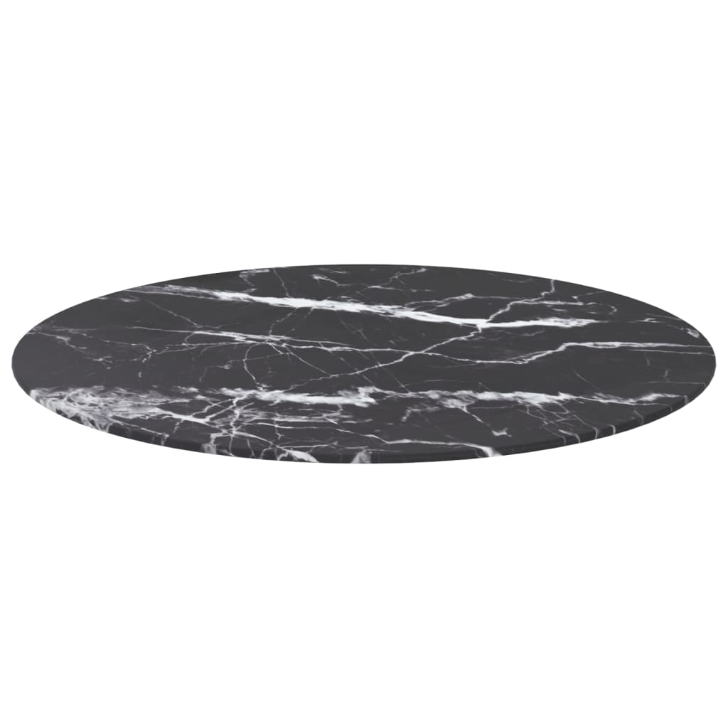 Black table top Ø70x0.8cm tempered glass with marble design