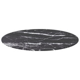 Black table top Ø70x0.8cm tempered glass with marble design