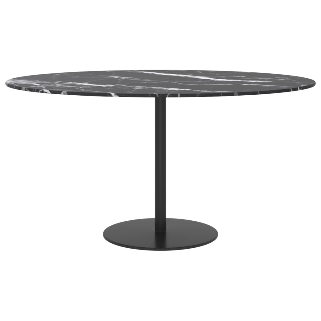 Black table top Ø80x1 cm tempered glass with marble design