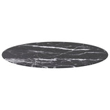 Black table top Ø90x1 cm tempered glass with marble design