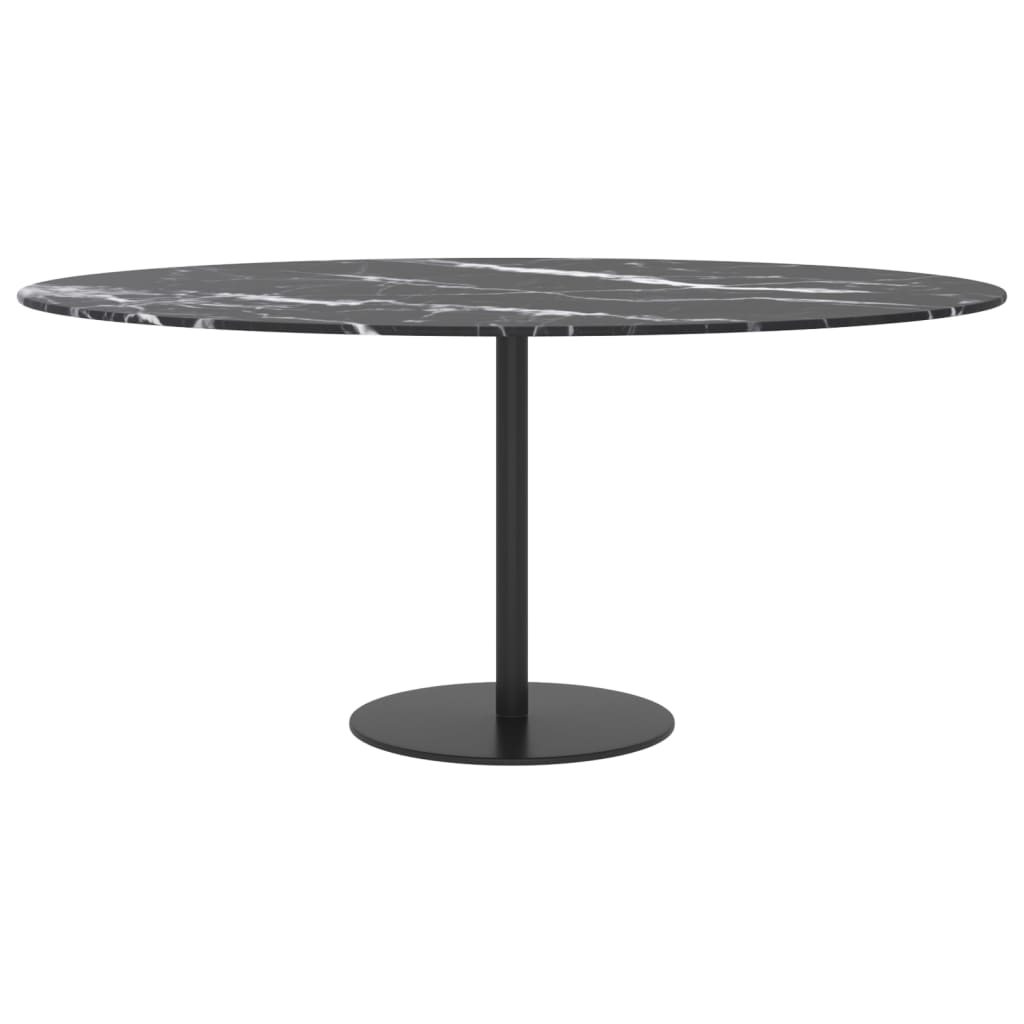 Black table top Ø90x1 cm tempered glass with marble design