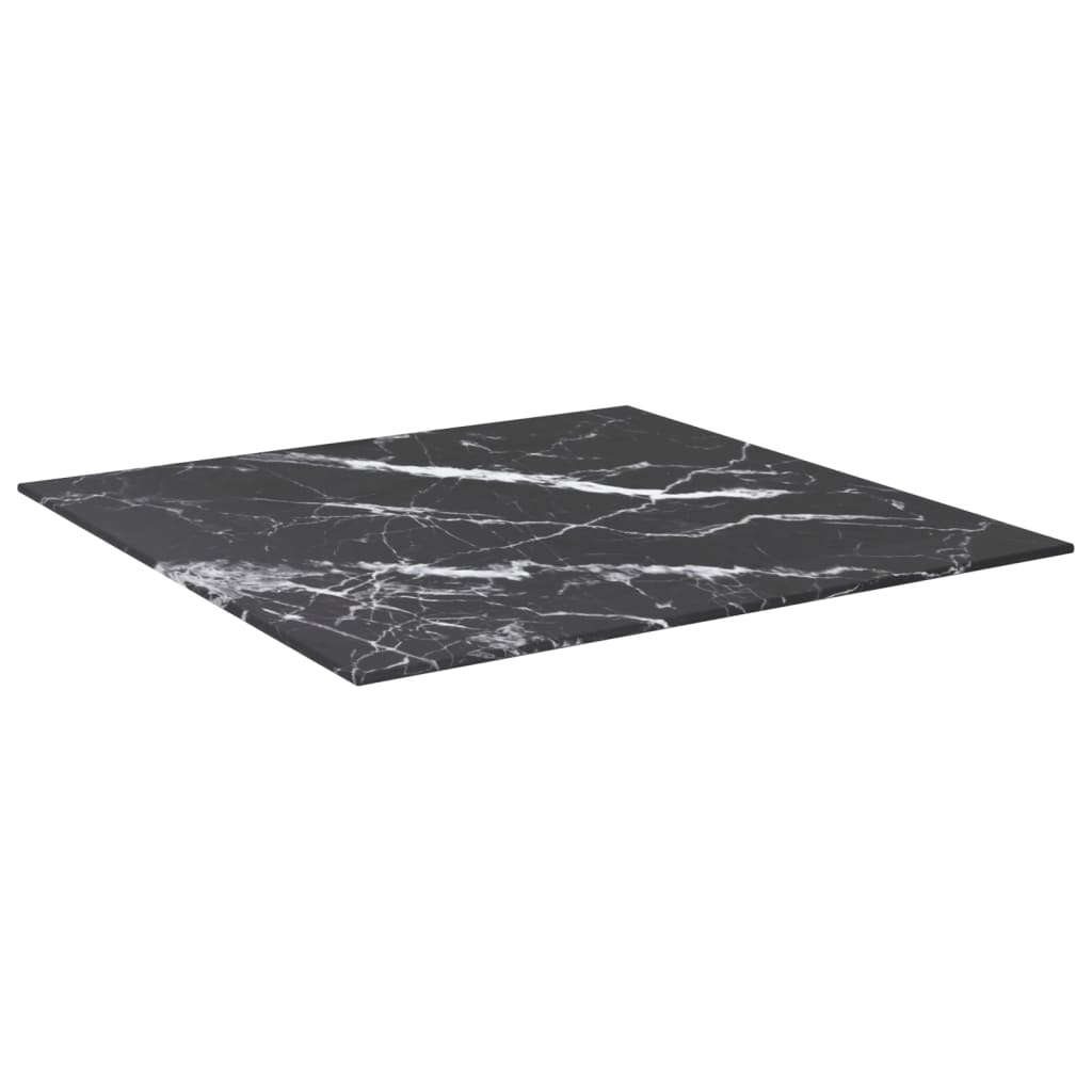 Black table top 60x60 cm 6 mm tempered glass marble design