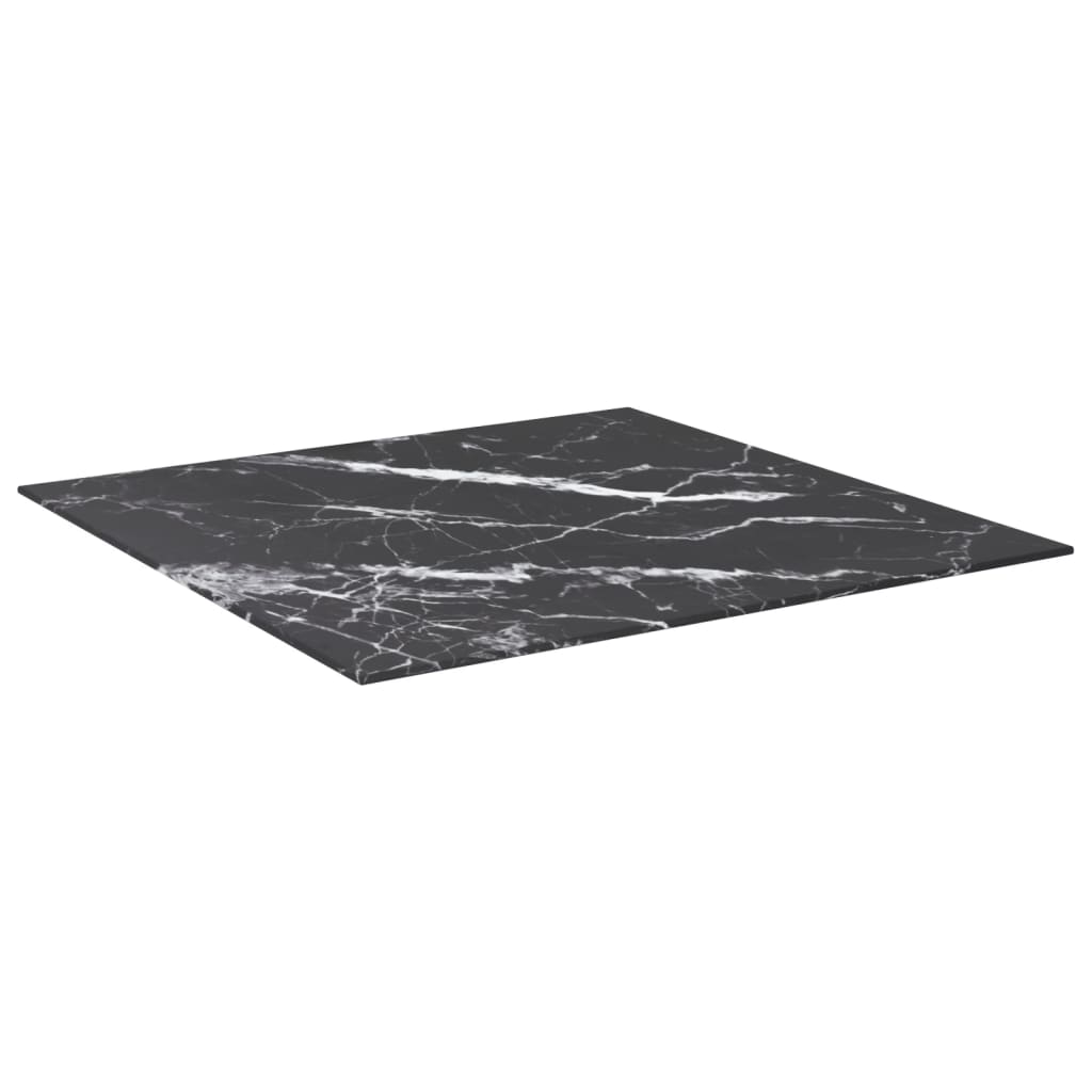 Black table top 70x70 cm 6 mm tempered glass marble design