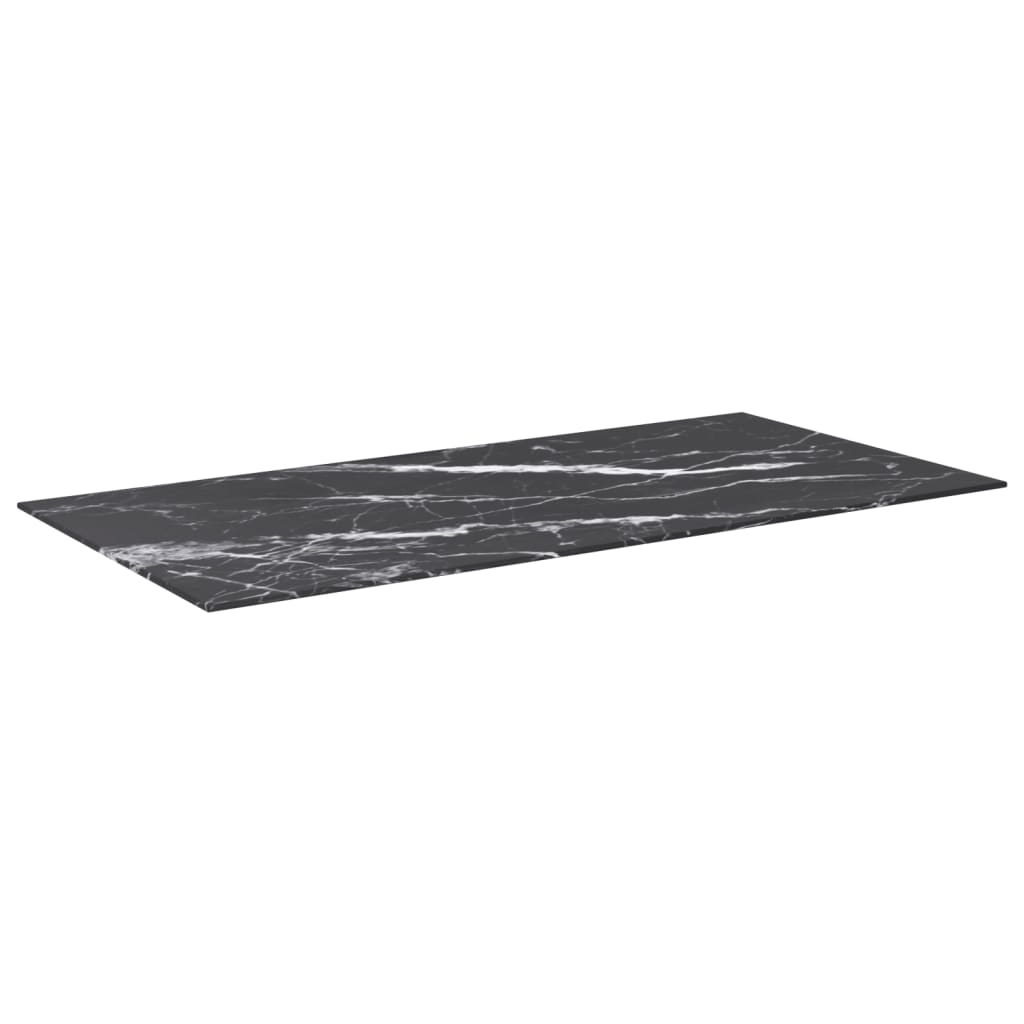 Black table top 100x50 cm 6 mm tempered glass marble design