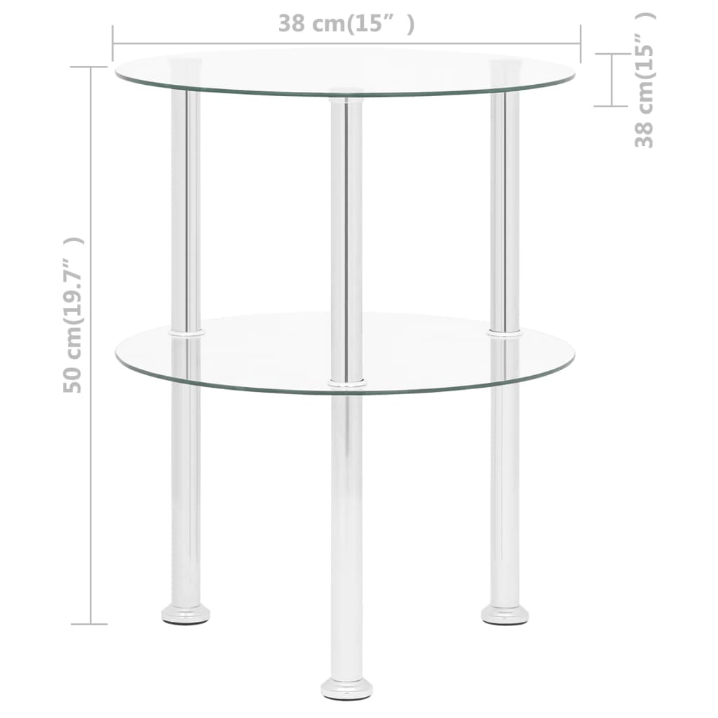 Table d'appoint 2 niveaux Transparent 38 cm Verre trempé