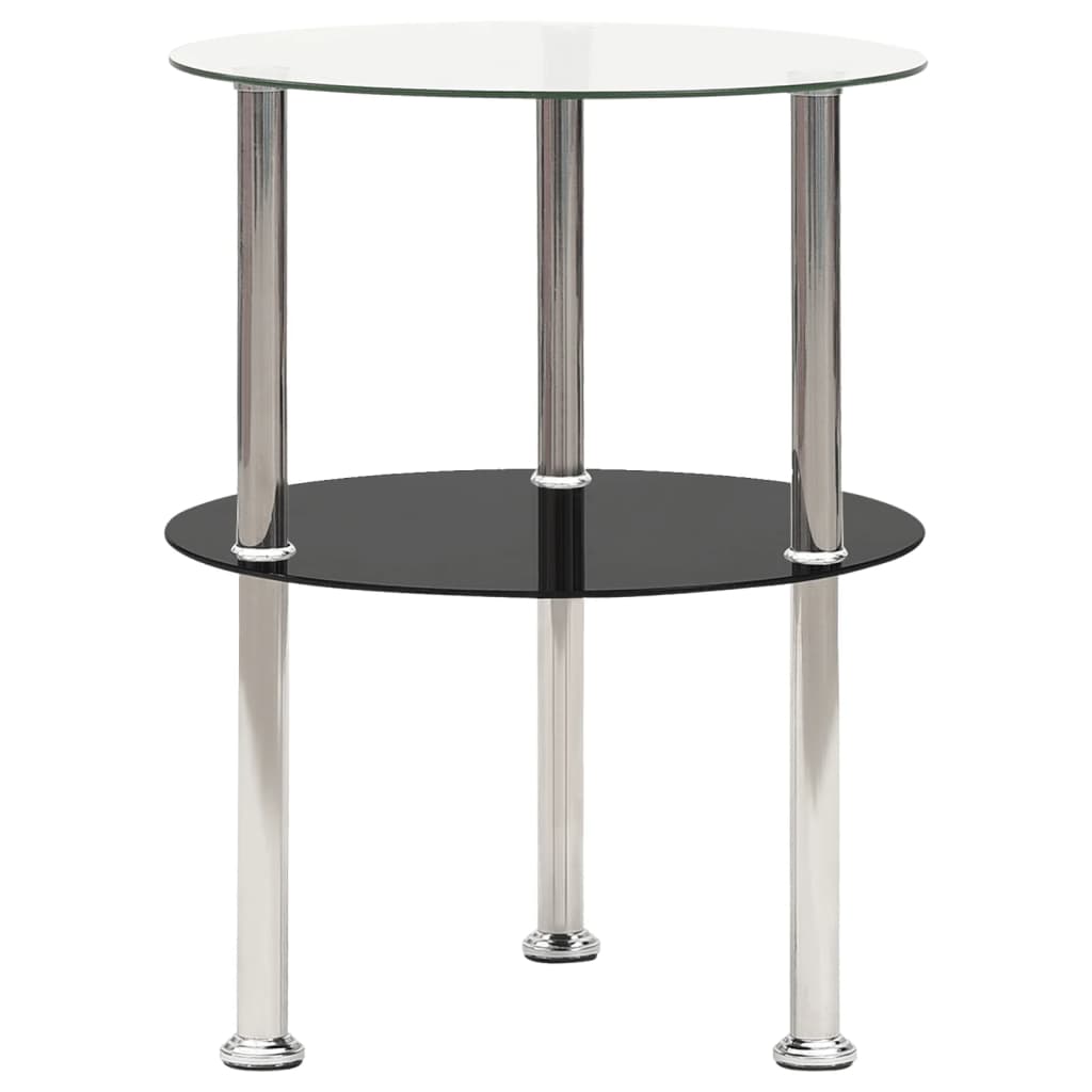 Table d'appoint 2 niveaux Transparent et noir 38cm Verre trempé