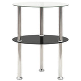 Table d'appoint 2 niveaux Transparent et noir 38cm Verre trempé