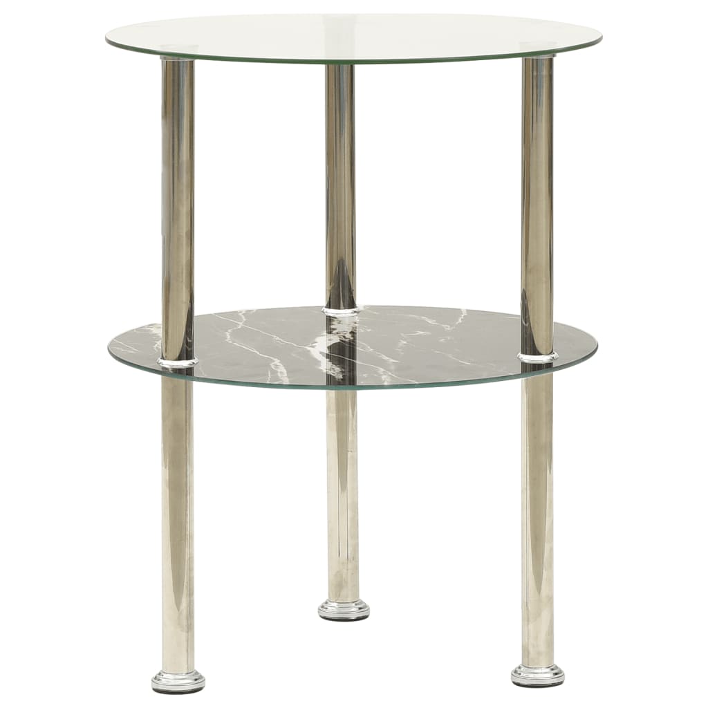 Table d'appoint 2 niveaux Transparent et noir 38cm Verre trempé