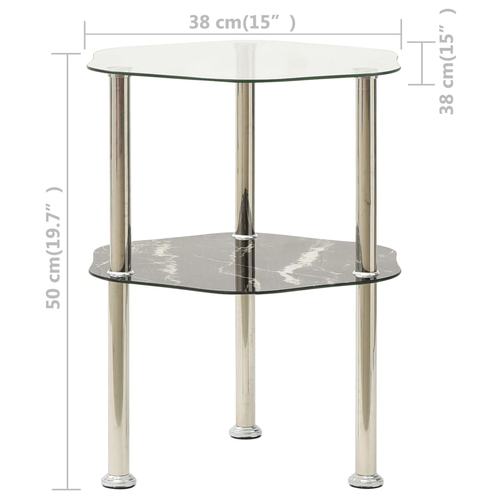 Table 2 niveaux Transparent et noir 38x38x50 cm Verre trempé