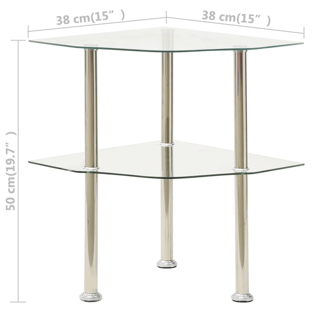 Table d'appoint 2 niveaux Transparent 38x38x50 cm Verre trempé