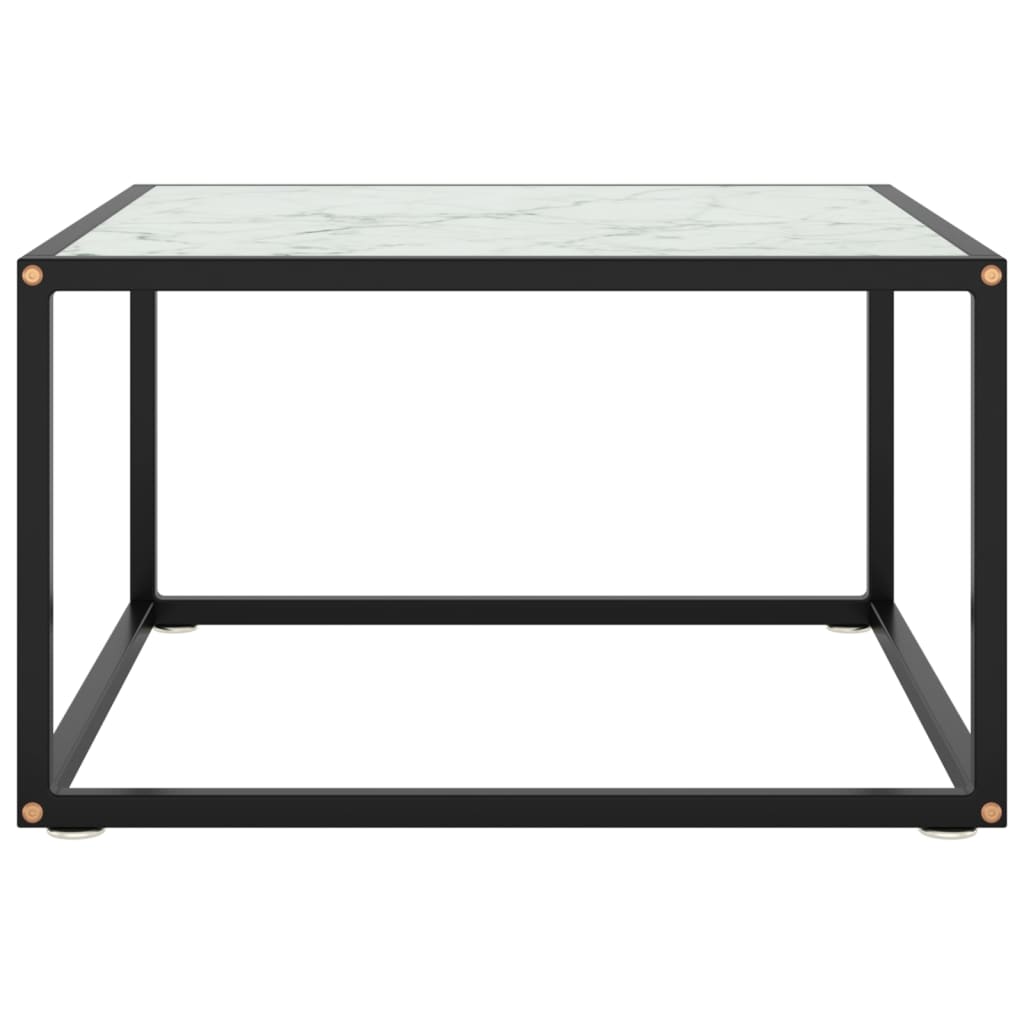 Table basse Noir avec verre marbre blanc 60x60x35 cm