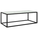 Table basse Noir avec verre marbre blanc 100x50x35 cm