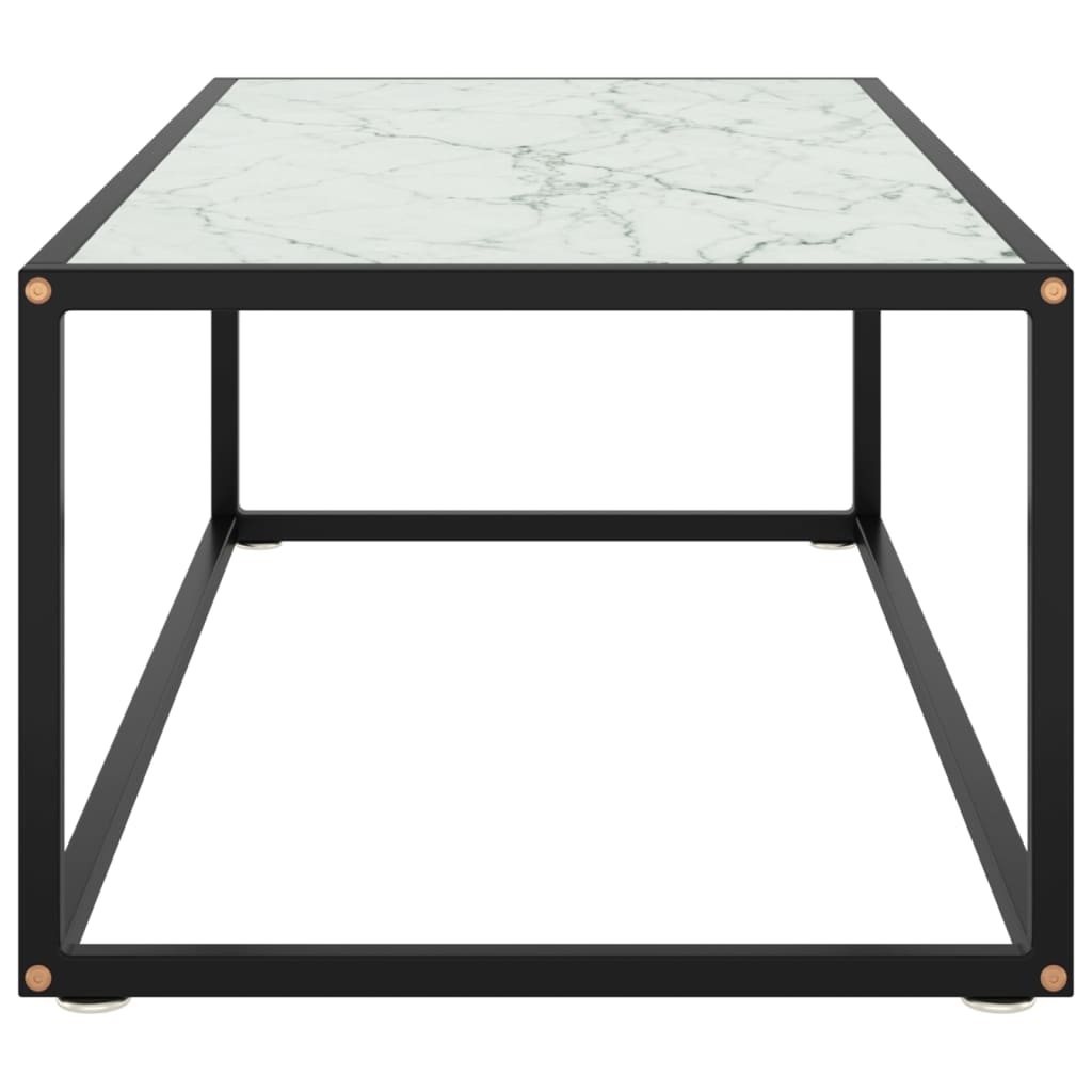 Table basse Noir avec verre marbre blanc 100x50x35 cm