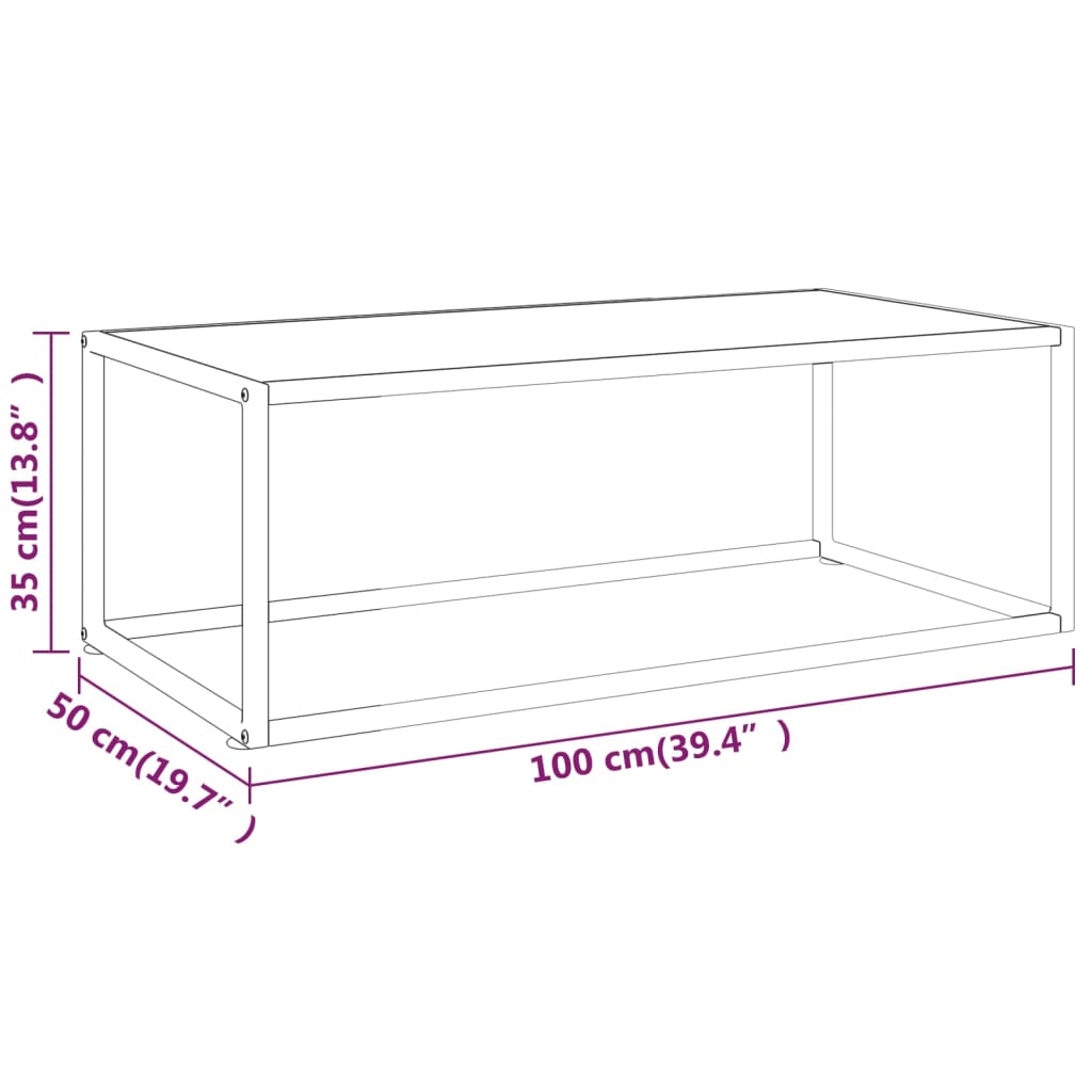 Table basse Noir avec verre marbre blanc 100x50x35 cm