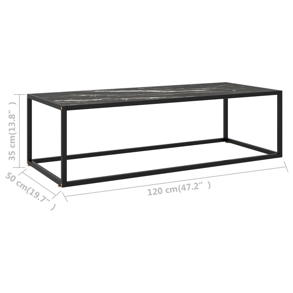 Table basse Noir avec verre marbre noir 120x50x35 cm