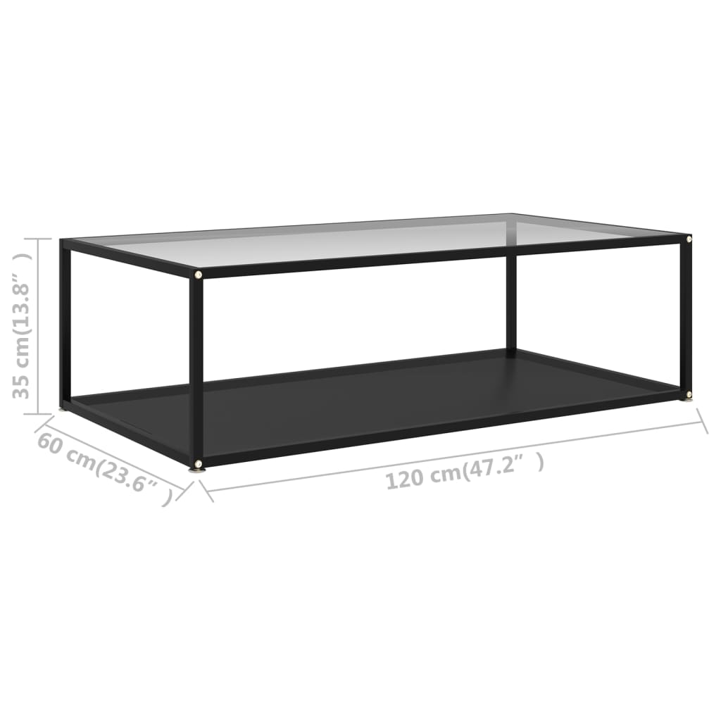 Table basse Transparent et noir 120x60x35 cm Verre trempé