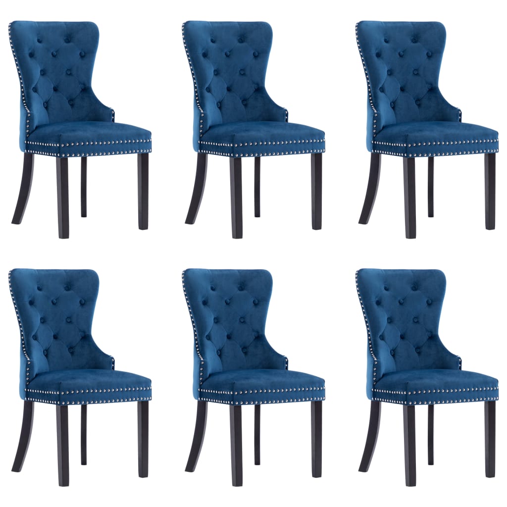 Chaises à manger lot de 6 bleu velours