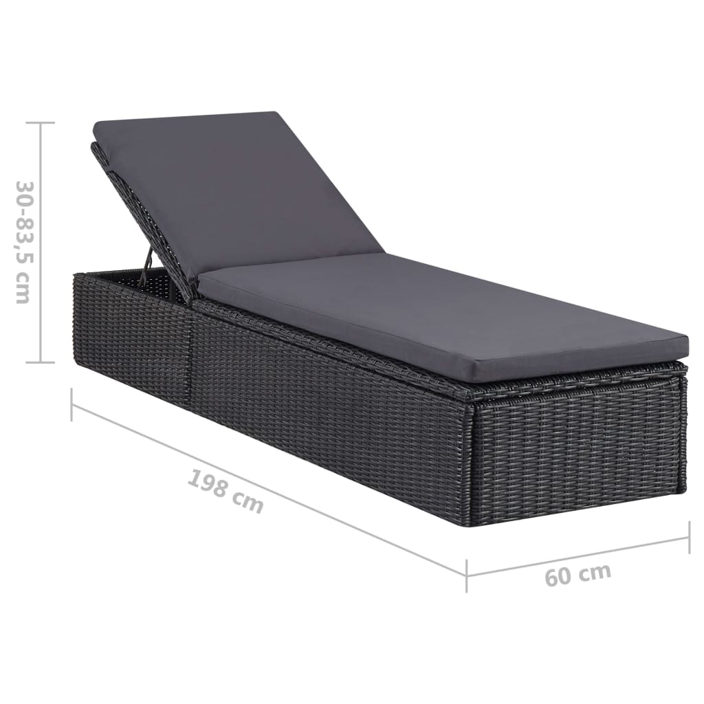 Chaise longue Résine tressée Noir et gris foncé