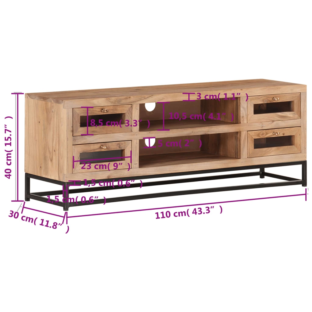 Meuble TV 110x30x40 cm Bois d'acacia massif