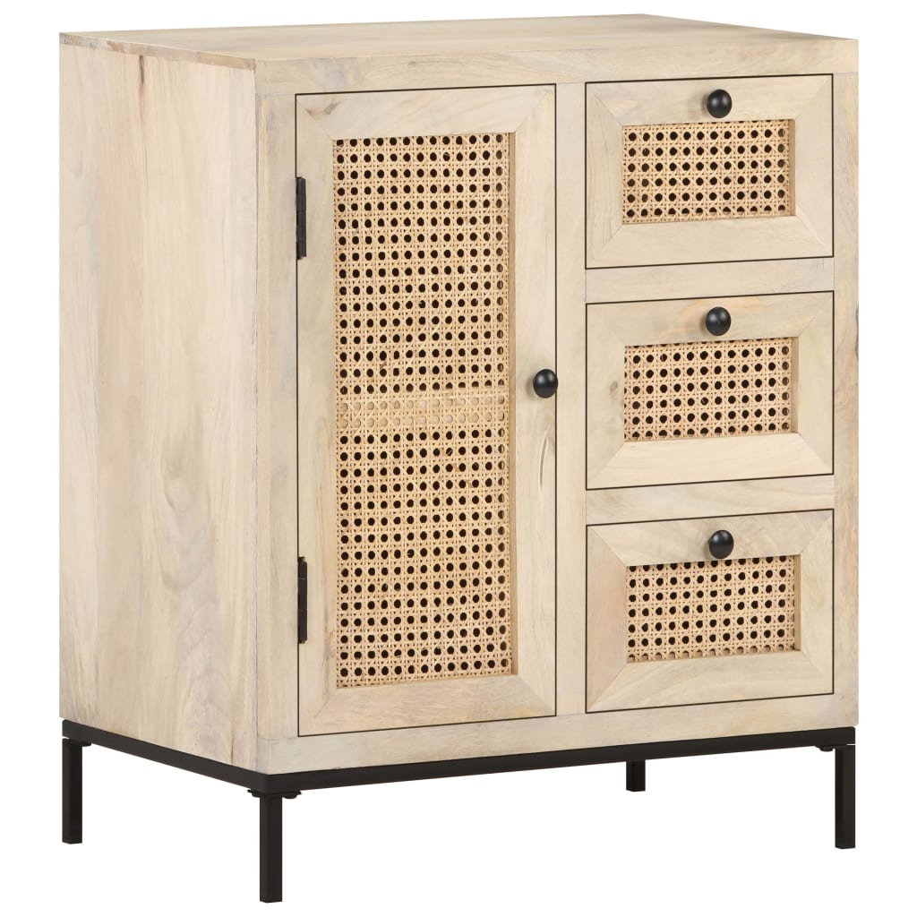 Buffet 60x35x70 cm Bois de manguier massif et canne naturelle