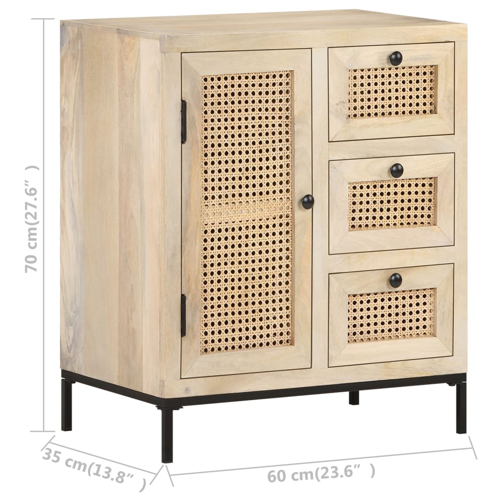 Buffet 60x35x70 cm Bois de manguier massif et canne naturelle