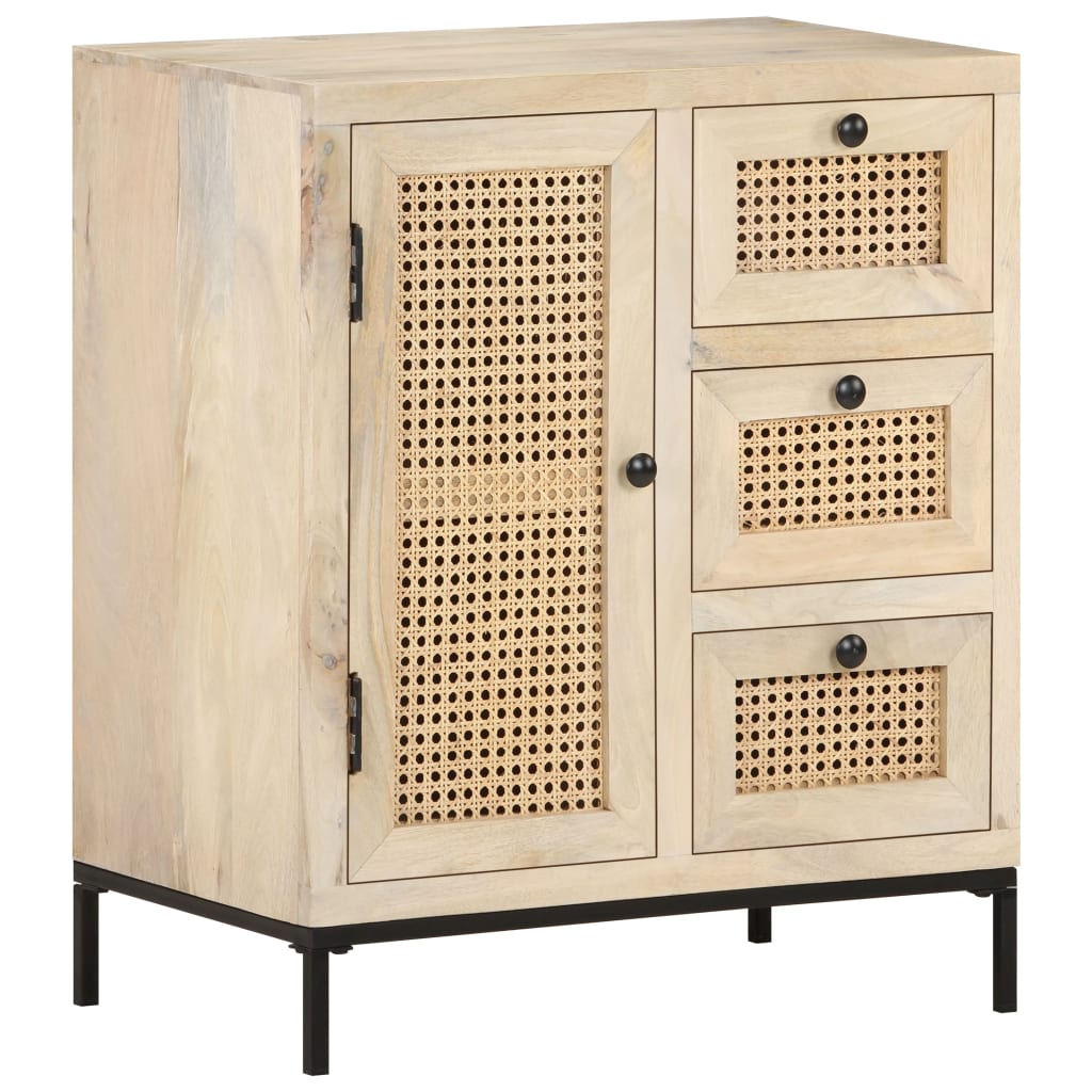 Buffet 60x35x70 cm Bois de manguier massif et canne naturelle