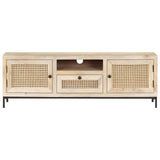 Meuble TV 120x30x40 cm Bois de manguier et canne naturelle