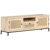 Meuble TV 120x30x40 cm Bois de manguier et canne naturelle