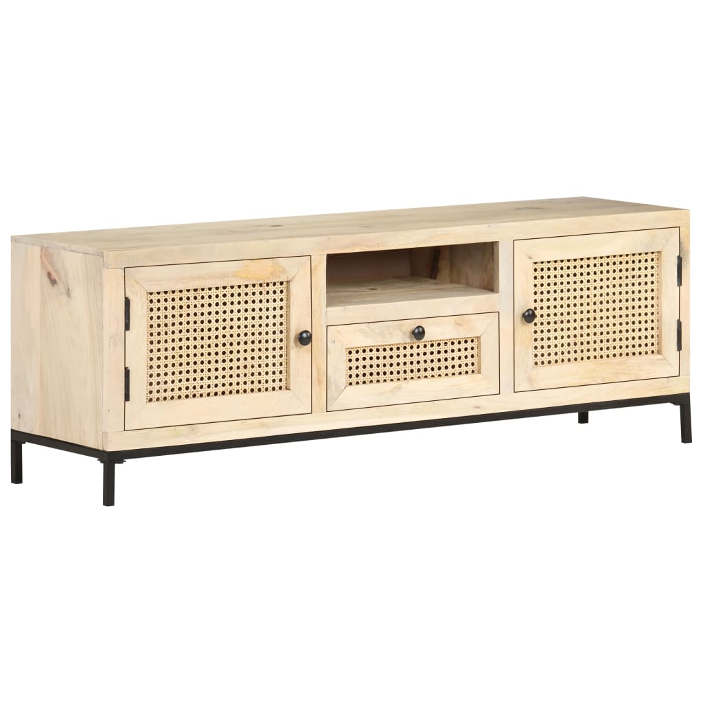 Meuble TV 120x30x40 cm Bois de manguier et canne naturelle