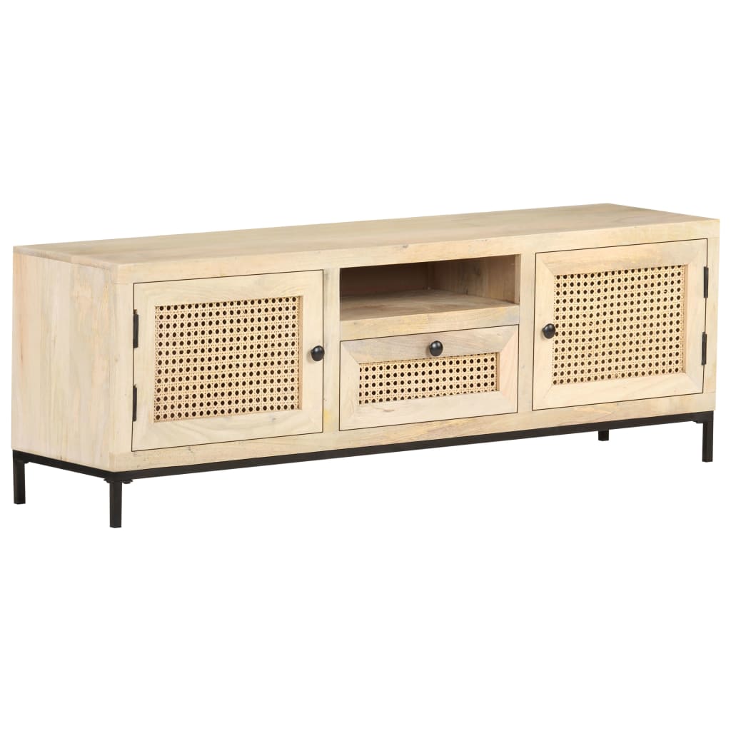 Meuble TV 120x30x40 cm Bois de manguier et canne naturelle