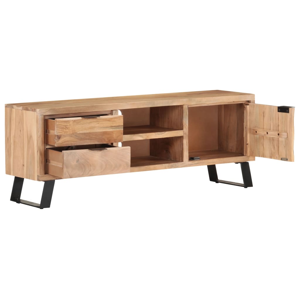 Meuble TV 120x30x42 cm Bois massif d'acacia avec bord naturel