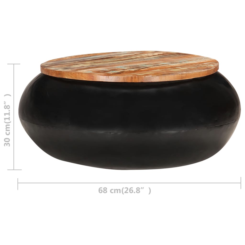 Table basse Noir 68x68x30 cm Bois de récupération solide