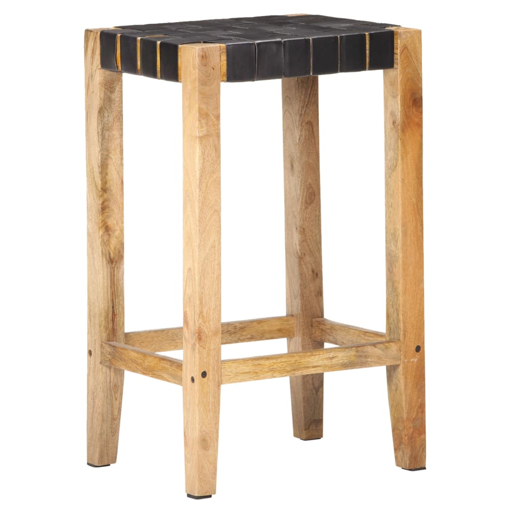 Tabourets de bar lot de 2 noir cuir véritable 75 cm