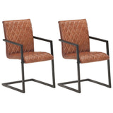 Chaises à manger cantilever lot de 2 marron cuir véritable