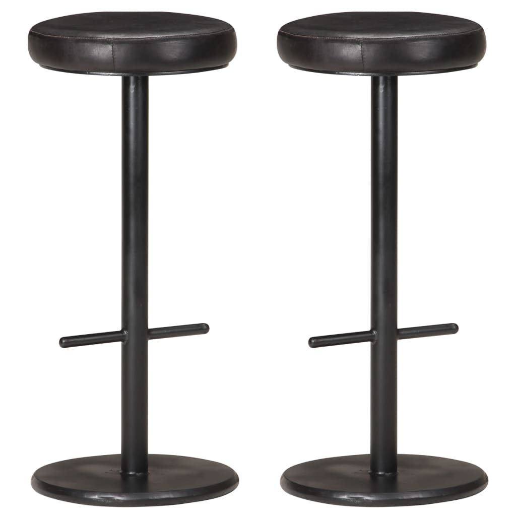 Tabourets de bar lot de 2 noir cuir véritable