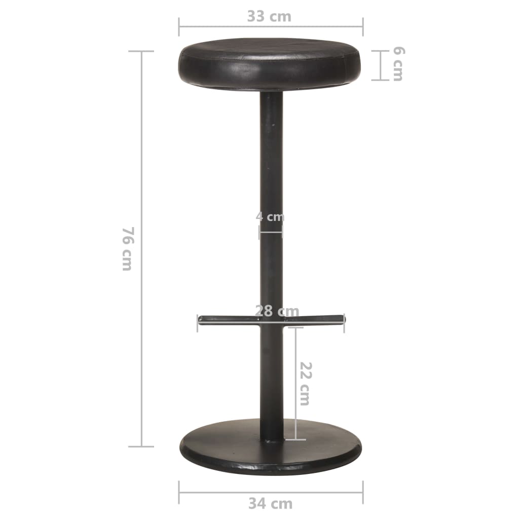 Tabourets de bar lot de 2 noir cuir véritable