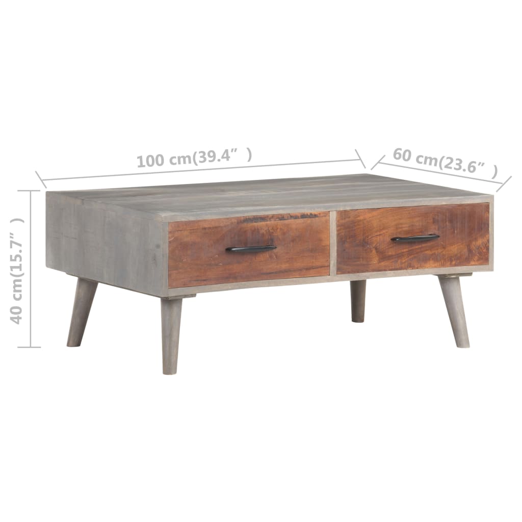 Table basse Gris 100x60x40 cm Bois massif de manguier brut