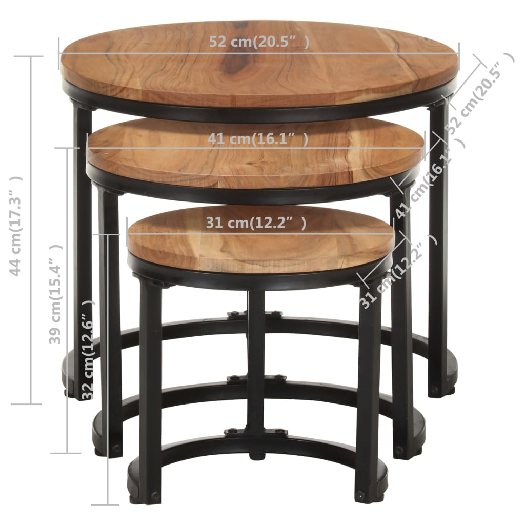 Side Tables 3 pcs Solid Acacia Wood