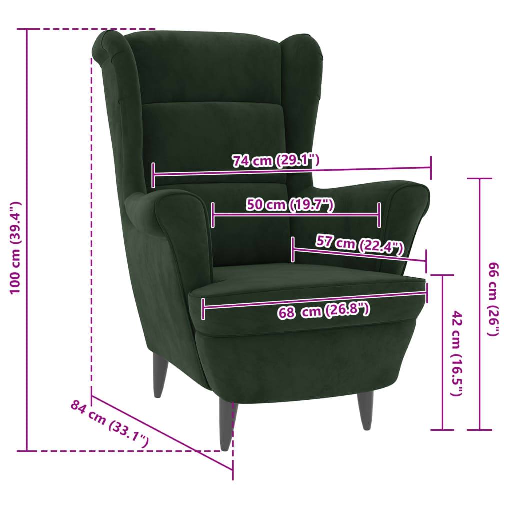 Fauteuil vert foncé velours