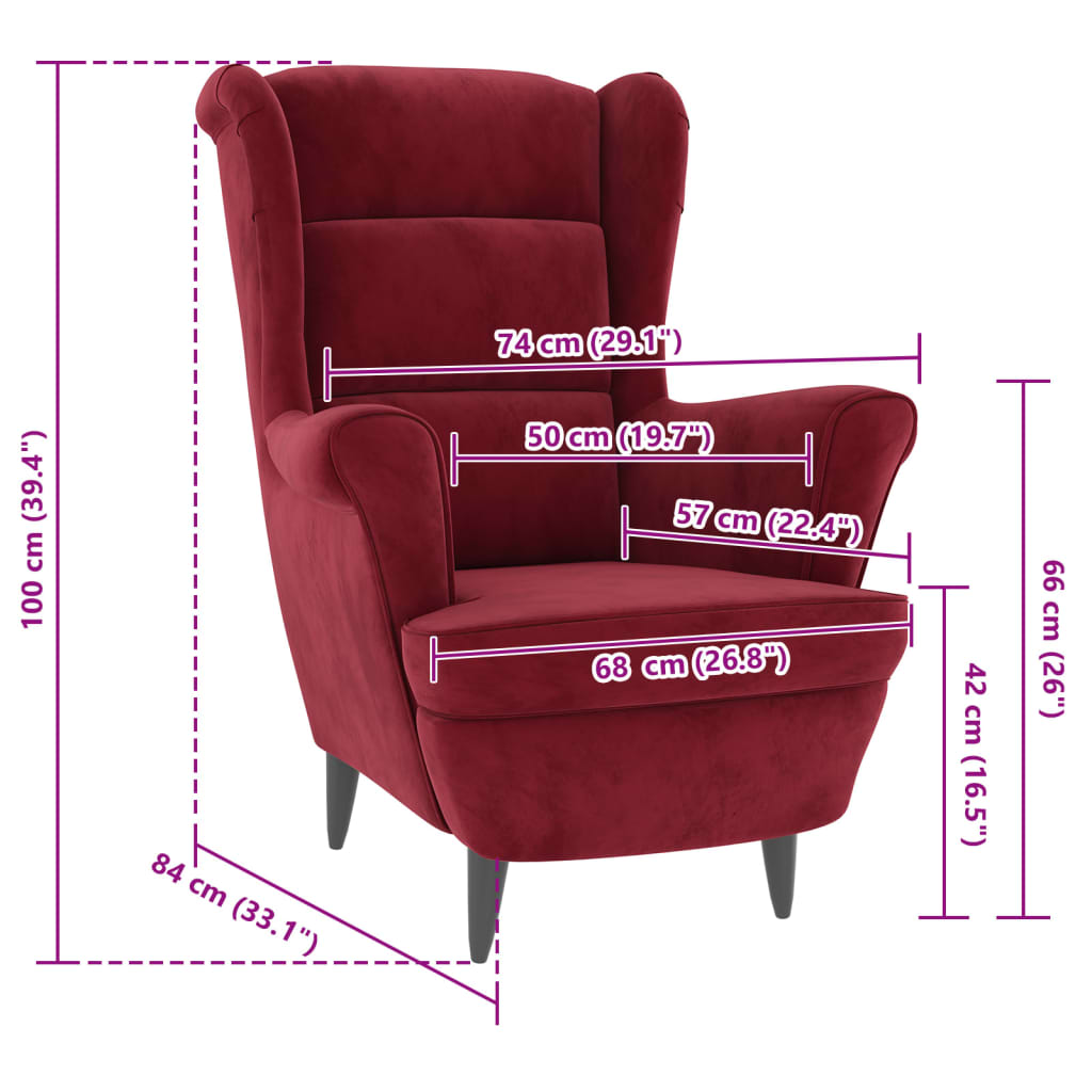 Fauteuil rouge bordeaux velours