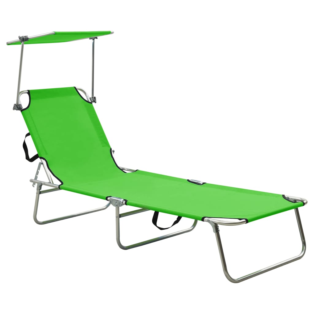 Chaise longue pliable avec auvent acier vert pomme