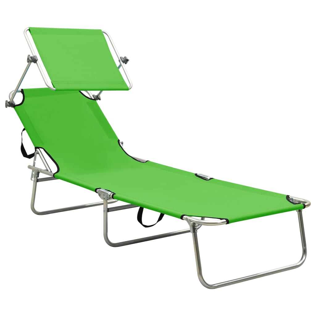 Chaise longue pliable avec auvent acier vert pomme