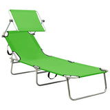 Chaise longue pliable avec auvent acier vert pomme