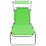 Chaise longue pliable avec auvent acier vert pomme